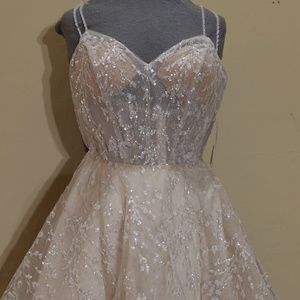 JVN embellished fit and flare beaded spaghetti strap short dress ivory size 12